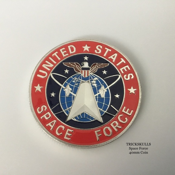 Space Force Enamel Coin in Stainless and Glass Locket & Custom Wheat Link Chain - Picture 7 of 10